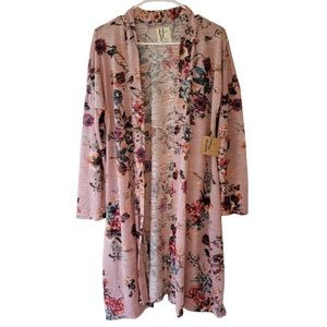 Haute Project Anthropologie Open Floral Duster Cardigan Women XL Pink Barbie New